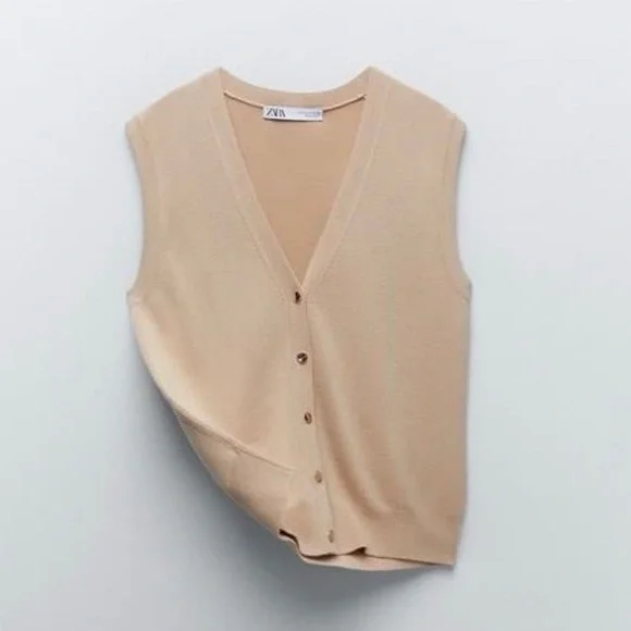 Zara Tan Knit Vest Size Medium NWT - Picture 5 of 7